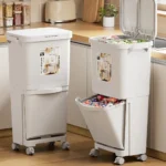 Kitchen Trash Bin with Cover 2-Layer Dry Wet Classification Press-Type Large-Capacity Waste Bin Home Supplies Garbage